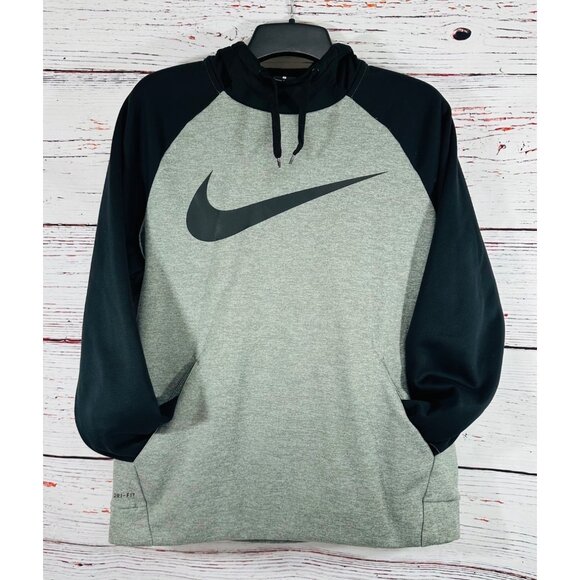 Nike Dri-Fit Gray & Black Pullover Hoodie Sweatshirt L - Picture 1 of 8